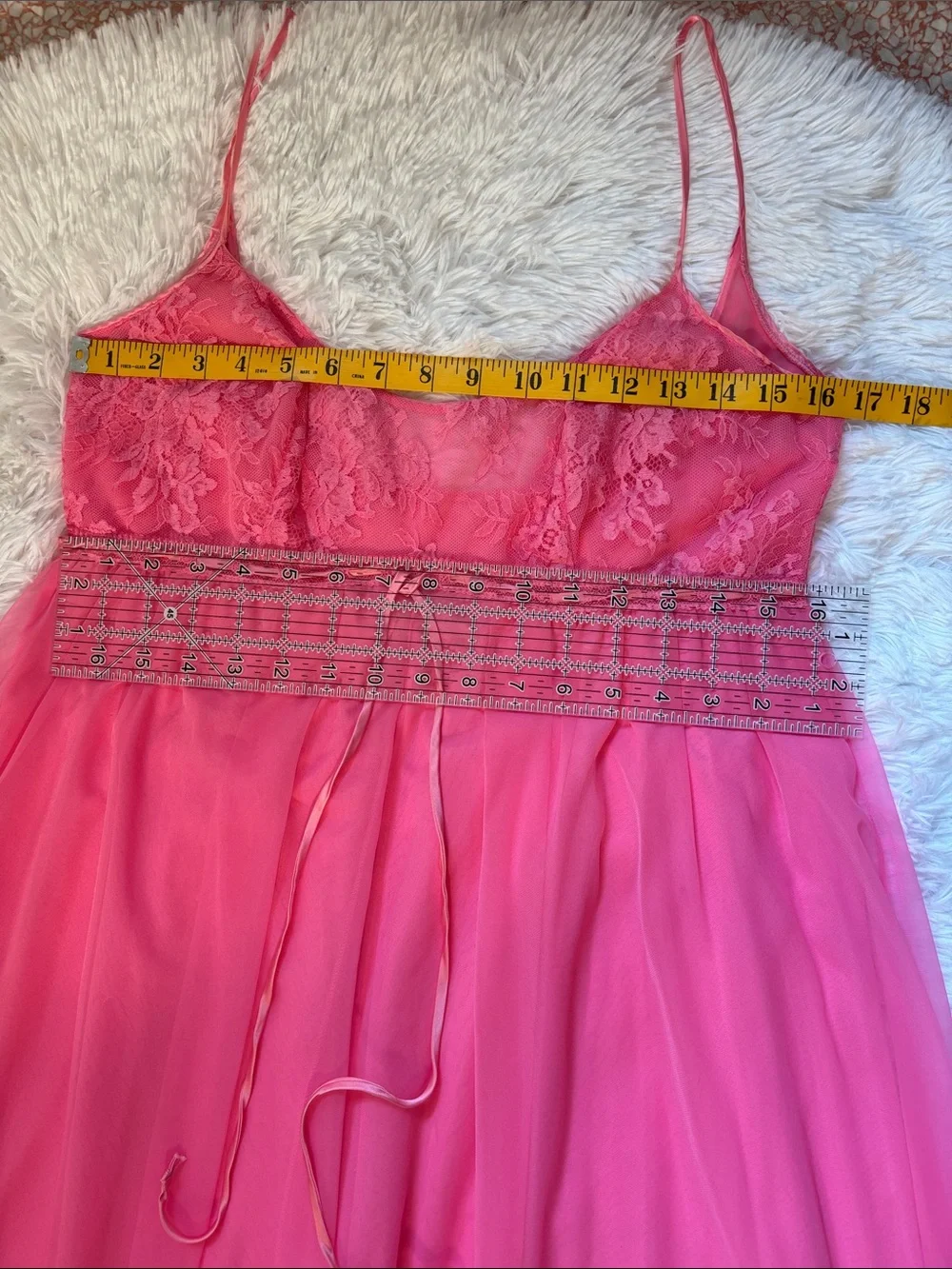 Lucie Ann Layered Pink Chiffon Peignoir Set with Pom Accents! Rare find! Sz M